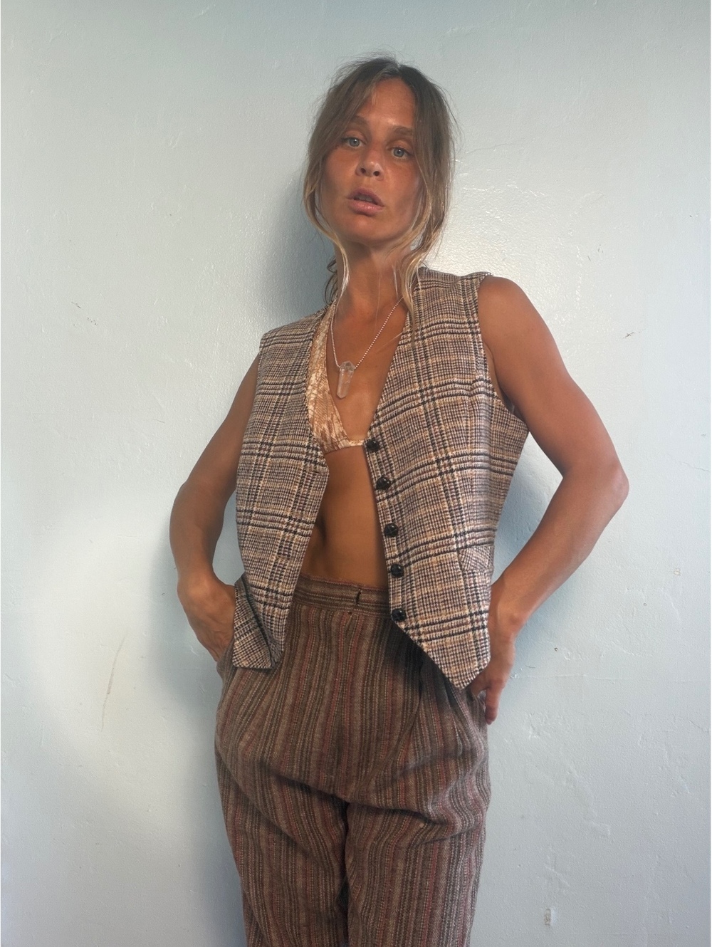 The Villager Vintage Wool Blend Plaid Vest with Button Front